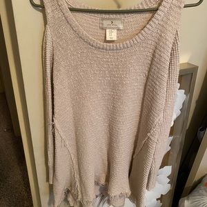 Cold shoulder distressed long sleeve sweater